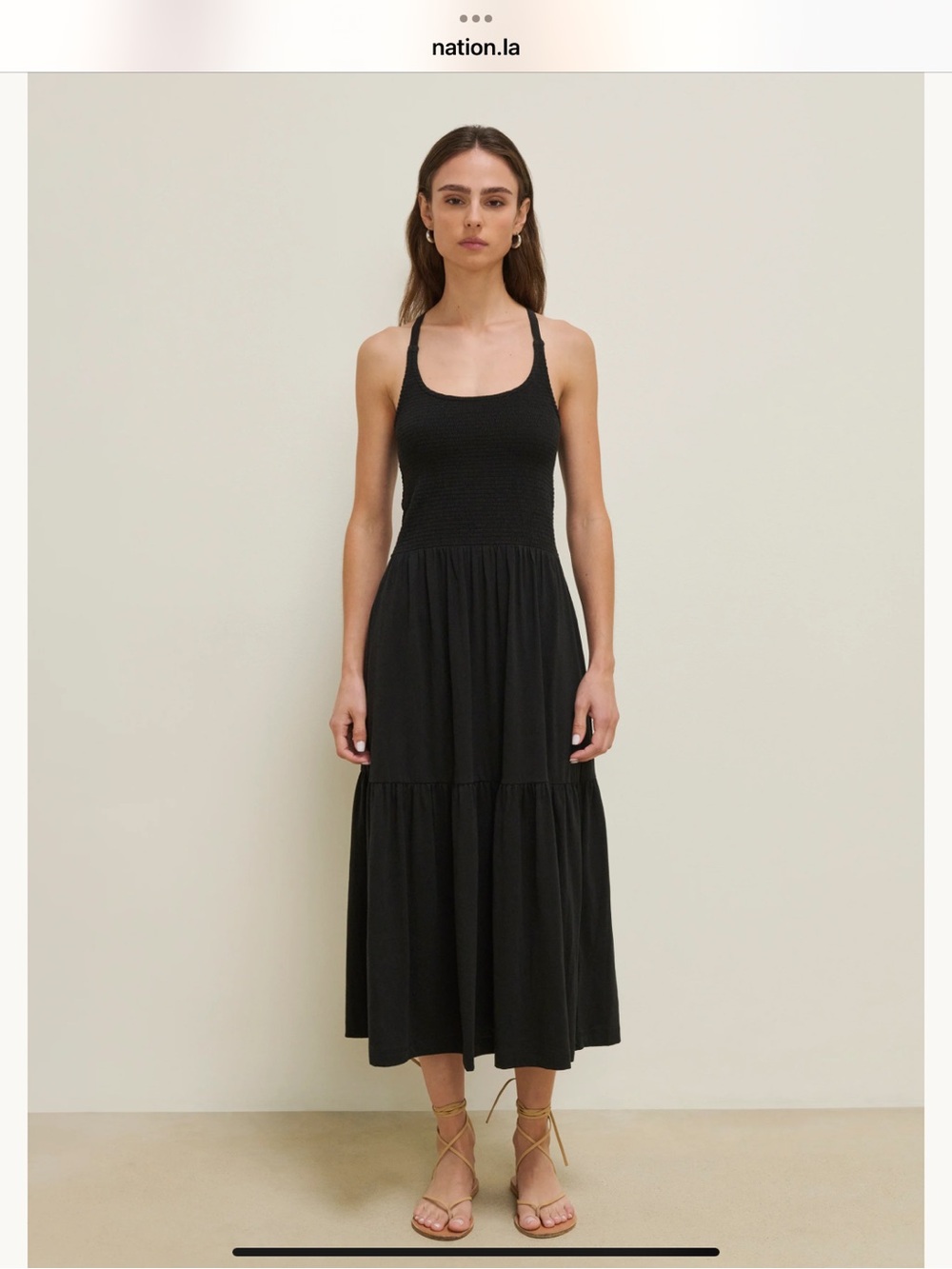 Nation LTD Penelope Black Smocked Tank Midi Dress with Tiered Skirt